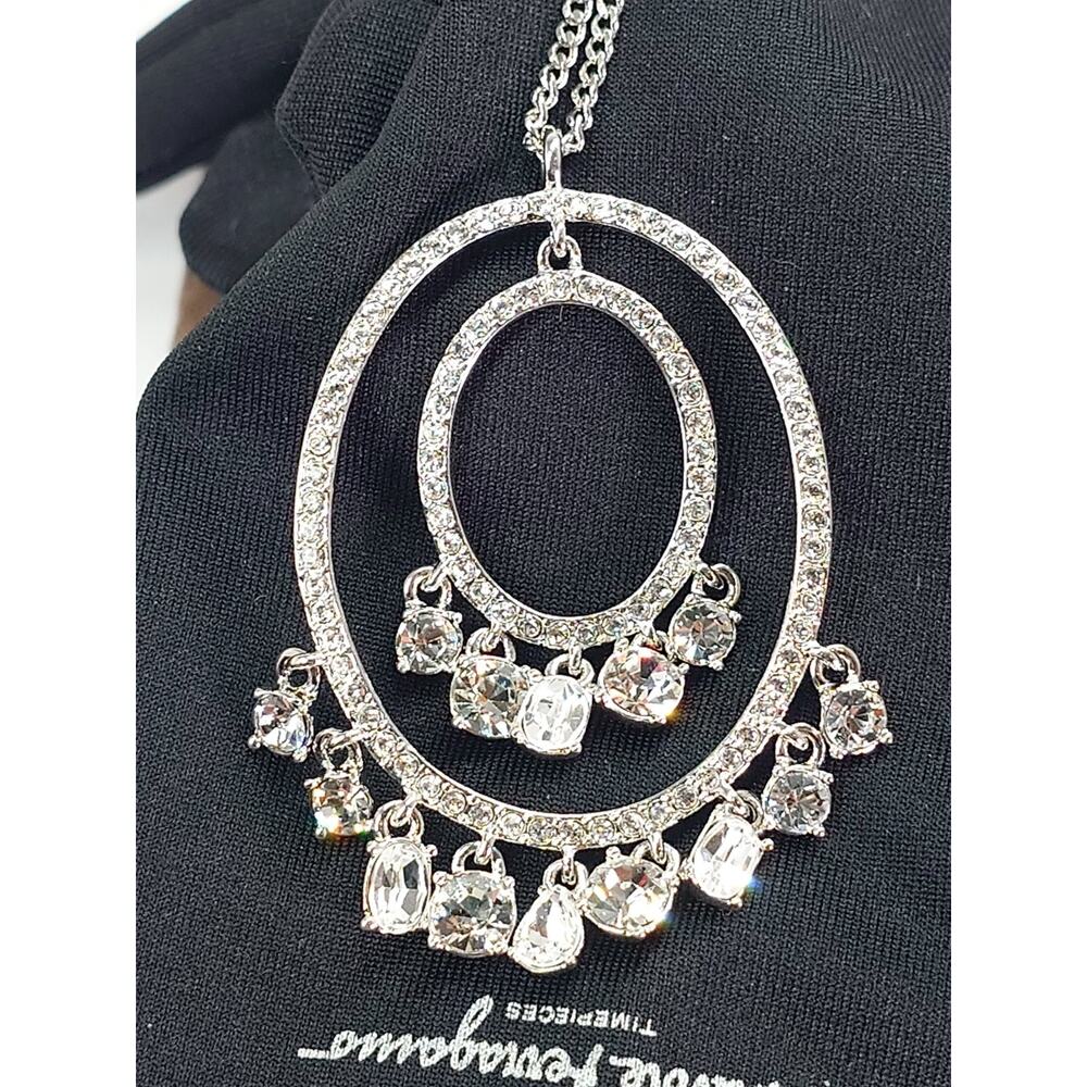 Givenchy Rhinestone Crystal Pendant Necklace silver